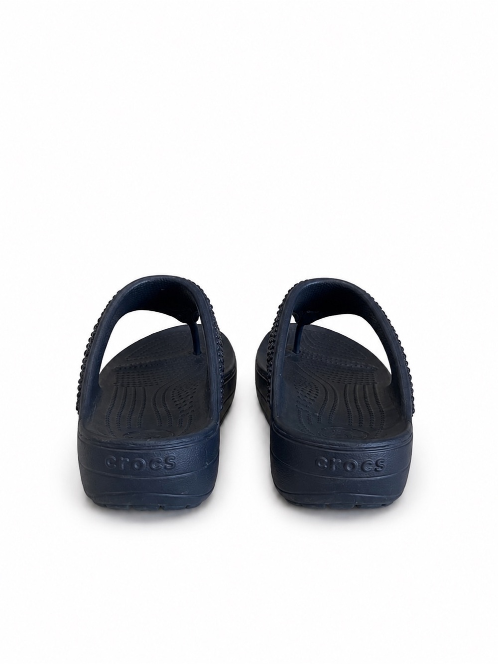 CROCS Navy Blue Platform Flip Sandals with Iridescent Embellishments - Picture 7 of 10